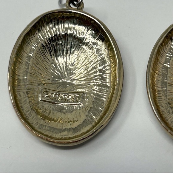 Vintage Monet Silver Tone Round Rectangle Braided Design Dangle Earrings - Picture 6 of 9